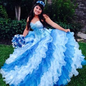 Teal Quinceañera Ruffle Dress